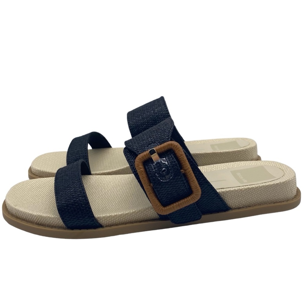 Dolce Vita Shoes Genzel Slides Sandals Black Slip On Casual Woven Womens Buckle